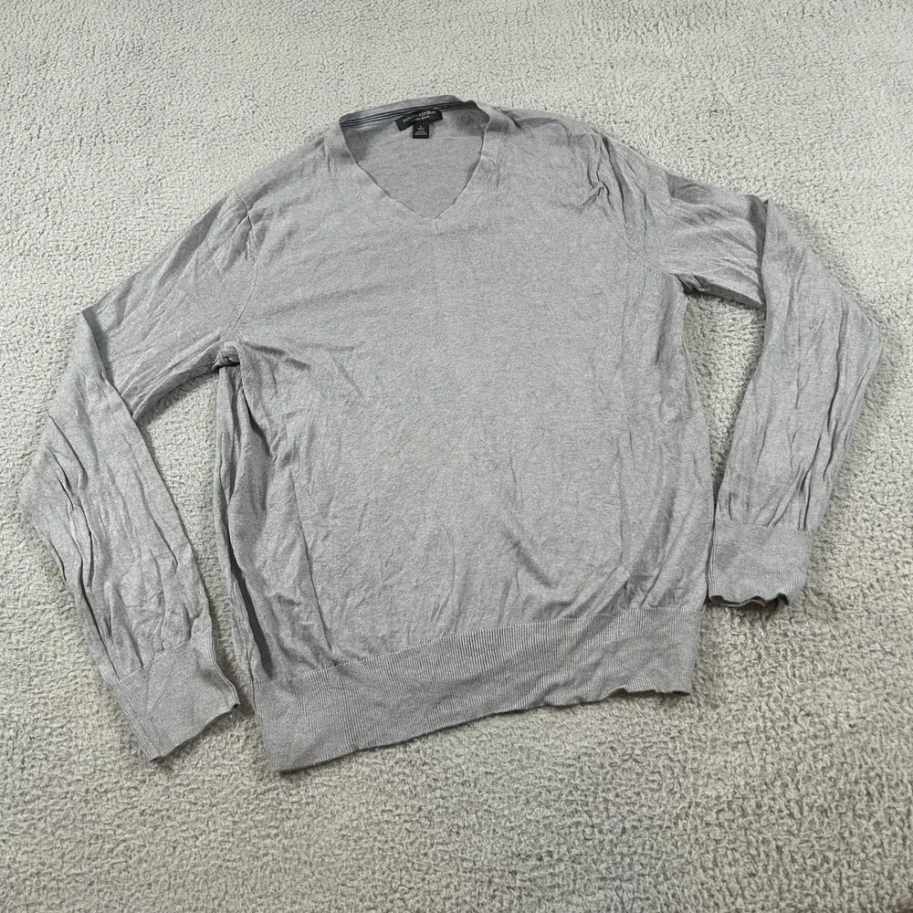 Banana Republic Sweater Mens Large Gray‎ V Neck Silk Cotton Cashmere Lightweight